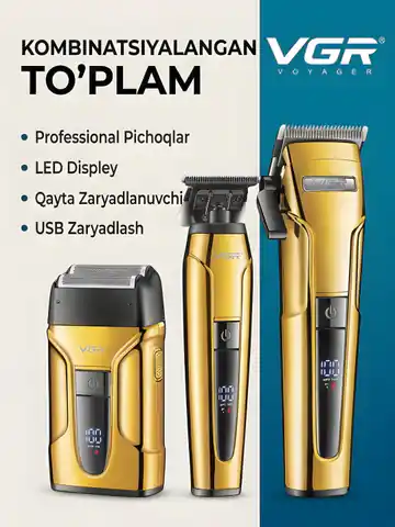 Soch va soqol olish uchun professional trimmer VGR V-694S3-TILLA, Tilla