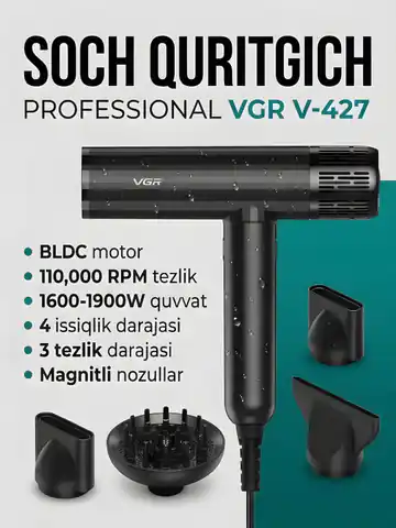 Soch quritish uchun professional fen VGR V-427, Qora