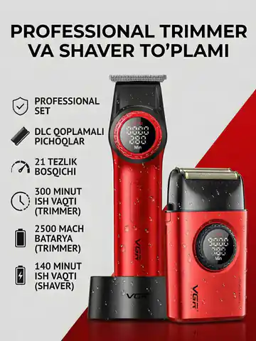 Soch va soqol olish uchun professional trimmer VGR V-977/377 S2, Qizil