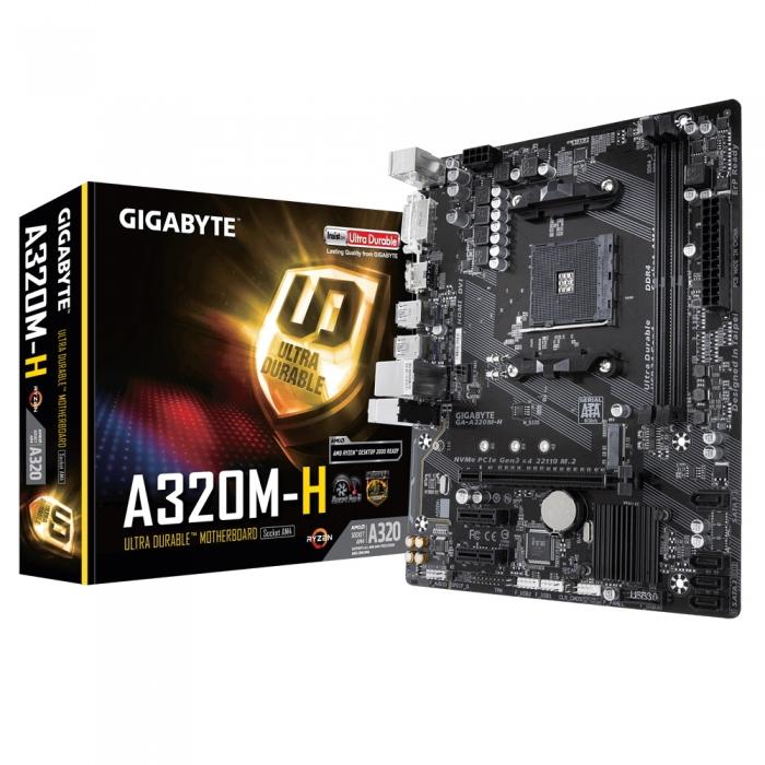 Материнская плата Gigabyte / Socket AM4, AMD A320, 2xDDR4-2667, DVI-D+HDMI, 1xPCI-Ex16, 2xPCI-Ex1, 4xSATA3(RAID 0/1/10) GA-A320M-H GA-A320M-H