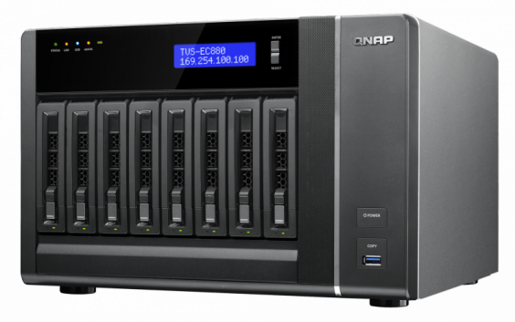 Сетевой RAID-накопитель QNAP 8 отсеков для HDD. Четырехъядерный Intel Xeon E3-1245 v3 3,4 ГГц, 8ГБ. TVS-EC880-E3-8G TVS-EC880-E3-8G