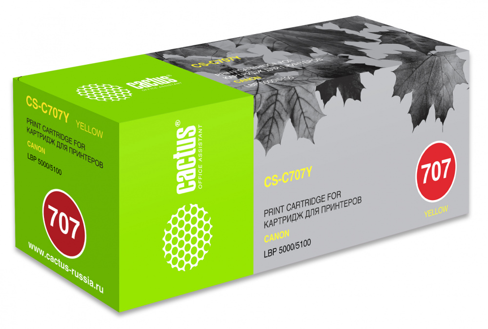 Тонер-картридж Cactus CS-C707Y желтый для Canon LBP i-Sensys 5000/5100 (2000стр.) CS-C707Y CS-C707Y