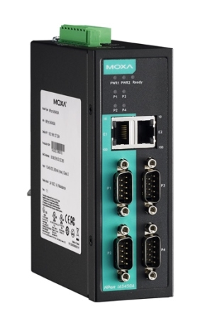 Конвертер MOXA Ethernet сервер последовательных интерфейсов, 4xRS-232/422/485, с каскадированием (2xEthernet, 2 IP-адреса), защита от перенапряжения 1 кВ, 0...+60С NPort IA5450A NPort IA5450A
