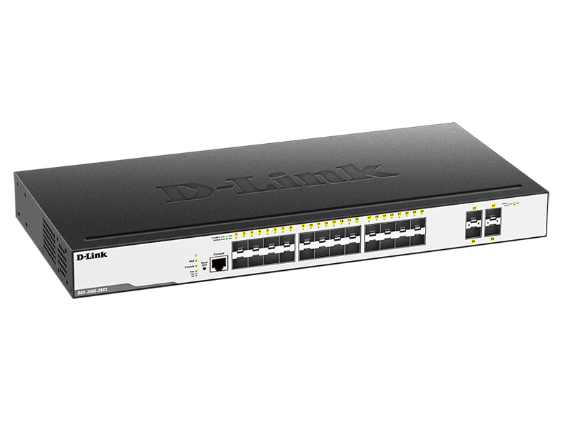Коммутатор D-Link L2 Managed Switch with 24 1000Base-X SFP ports and 4 10GBase-X SFP+ ports DGS-3000-28XS/DC DGS-3000-28XS/DC
