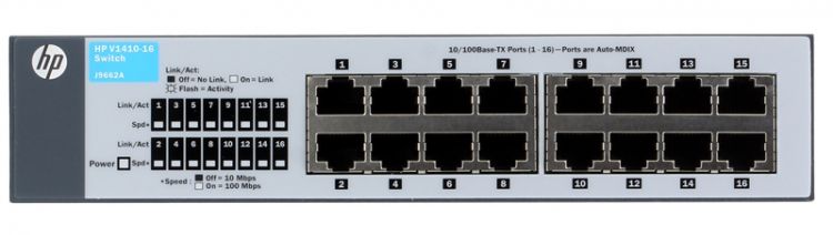 Коммутатор HPE V1410-16 неуправляемый настольный 16x10, 100BASE-TX J9662A J9662A