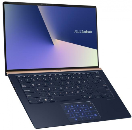 Ноутбук Asus Zenbook UX433FN-A5049T 14"1920x1080 Intel Core i5 8265U(1.6Ghz)/8192Mb/256SSDGb/noDVD/Ext:nVidia GeForce MX150(2048Mb)/Cam/BT/WiFi/bag/war 1y/1.1kg/Royal Blue Metal/W10  90NB0JQ1-M01370 90NB0JQ1-M01370