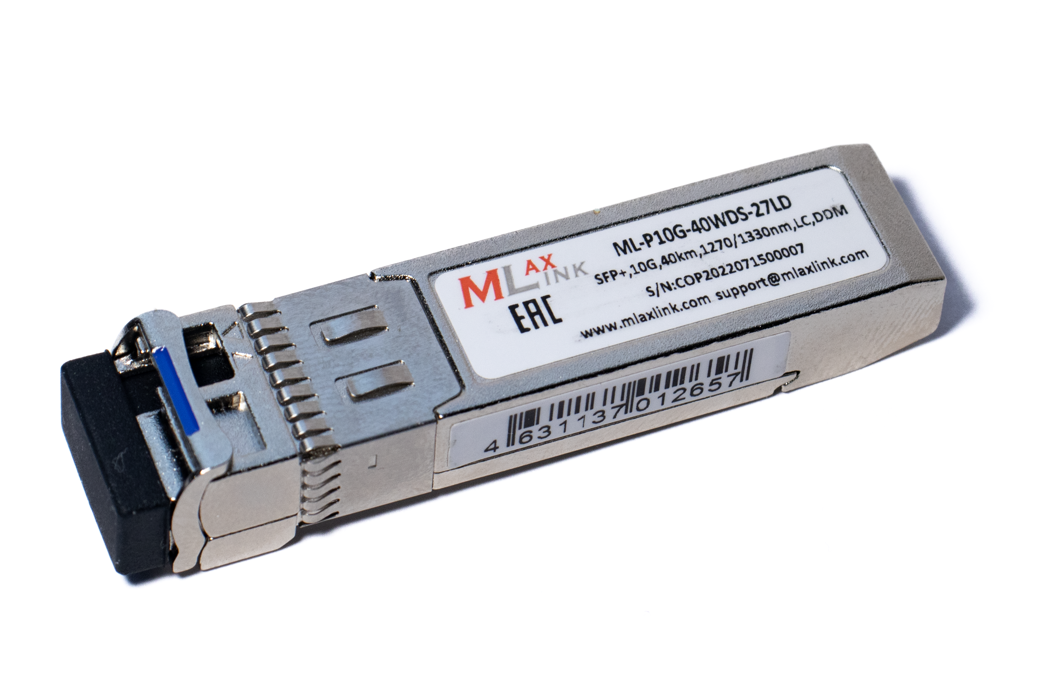 Модуль MlaxLink оптический одноволоконный SFP+ WDM, 10Гбит/с, 40км, 1270/1330нм, LC, DDM ML-P10G-40WDS-27LD ML-P10G-40WDS-27LD