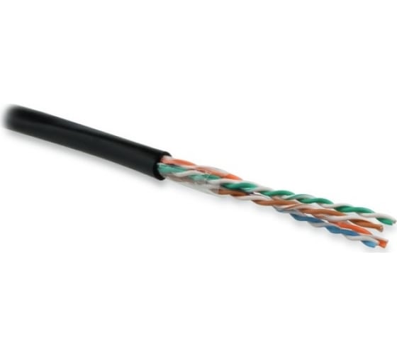 Кабель Hyperline (100 м) витая пара, неэкранир. U/UTP, кат. 5e, 4 пары (24 AWG), одножильный (solid), внешний, LSZH нг(С)-HF, -40°C-+75°C, черный - гарантия: 15 лет компонентная UUTP4-C5E-S24-OUT-PE-BK-100 UUTP4-C5E-S24-OUT-PE-BK-100