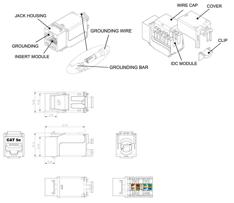 Вставка Keystone Jack RJ-45(8P8C), категория 5e, экранированная, 110 IDC, заделка с помощью NE-TOOL, белая KJNE-8P8C-C5e-90-SH-F-WH
