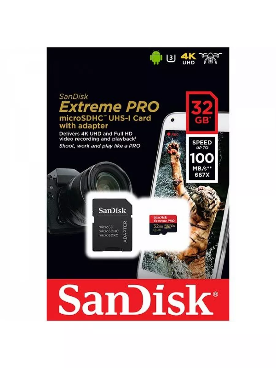 Карта памяти SanDisk SDSQXCG-032G-GN6MA 32GB,microSDHC,Class 10,UHS-I,A1,V30,U3,Extreme Pro SDSQXCG-032G-GN6MA SDSQXCG-032G-GN6MA #2