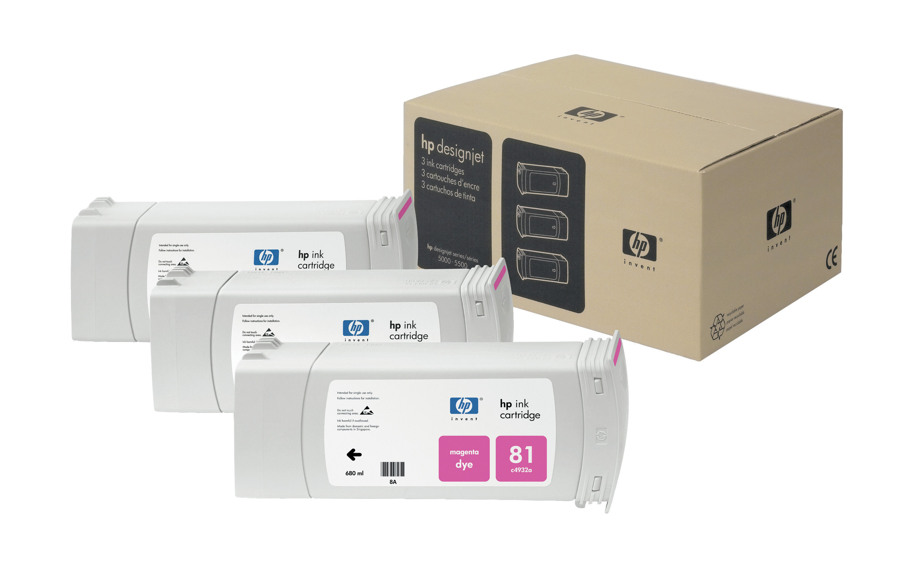 Картридж HP 81 Magenta Dye для Designjet 5000/5000ps/5500/5500ps 3x680-ml C5068A C5068A