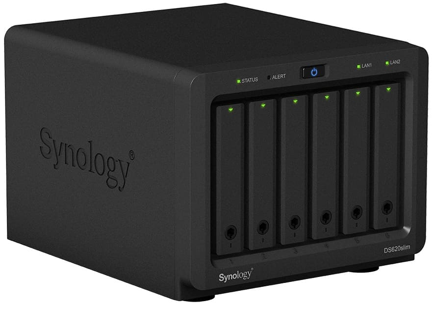 СХД Synology DS620SLIM Intel Celeron J3355 2C 2Ghz,2GB DDR3L(upto6),6*2.5"/3.5" SATA HDD/SDD,2*1GbE,2*USB 3.2 DS620slim DS620slim