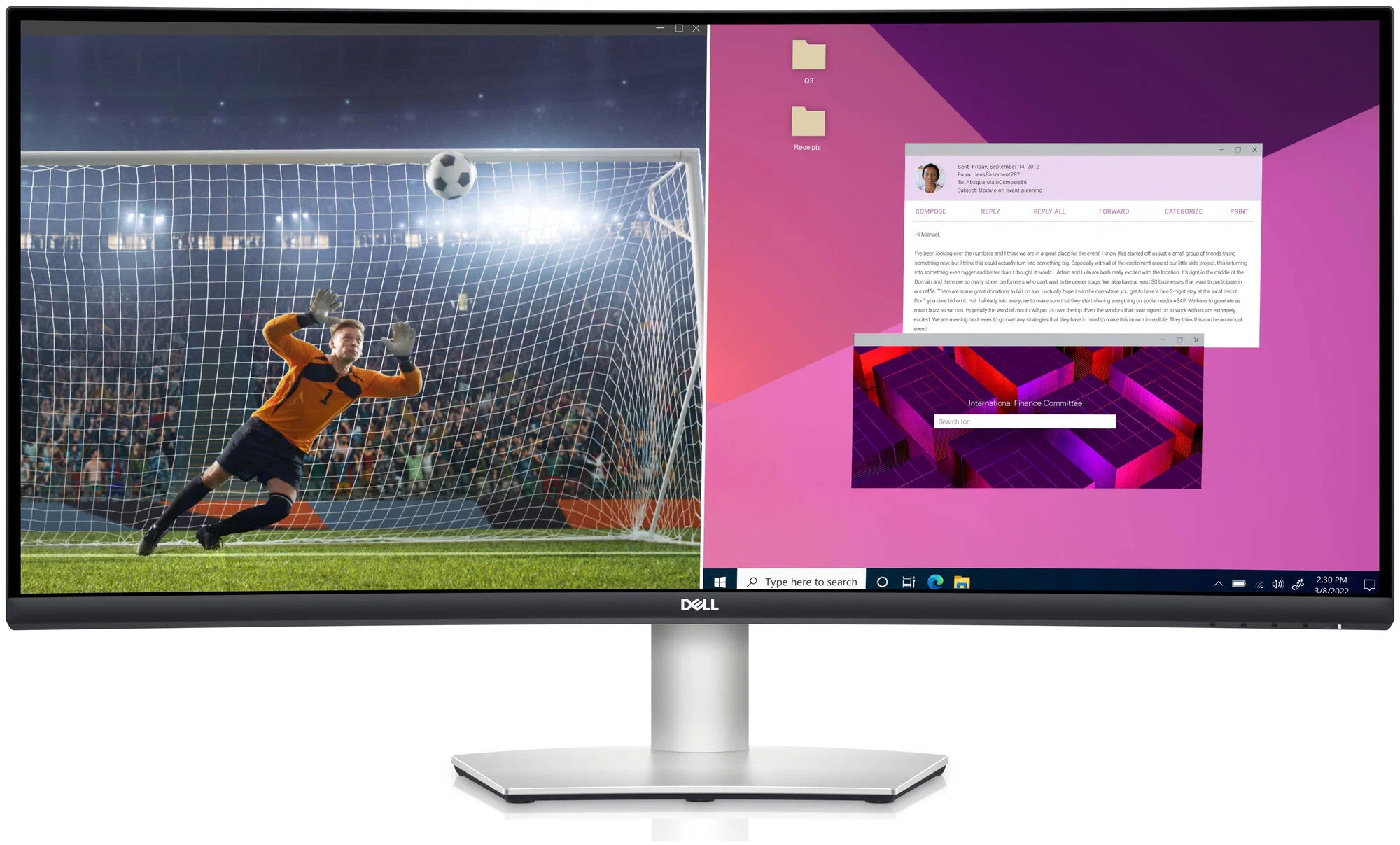 Монитор DELL S3423DWC 34" серебристый/черный VA LED 5ms 21:9 HDMI M/M матовая HAS 300cd 178гр/178гр 3440x1440 100Hz FreeSync DP WQ USB 210-BEJE 210-BEJE