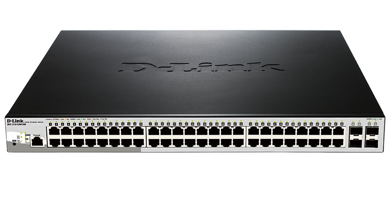 Коммутатор D-Link L2 Managed Switch with 48 10/100/1000Base-T ports and 4 1000Base-X SFP ports (8 PoE ports 802.3af/802.3at (30 W), 40 PoE ports 802.3af (15,4 W), PoE Budget 370 W) DGS-1210-52MP/ME/B1A DGS-1210-52MP/ME/B1A