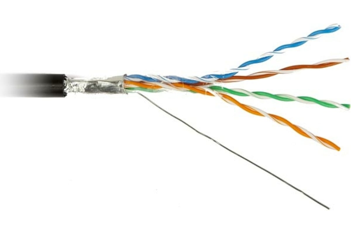 Hyperline FUTP4-C5E-S24-OUT-PE-BK-500 (500м) Кабель витая пара, экранир. F/UTP, кат. 5e, 4 пары (24AWG), одножильный (solid), экран - фольга, внешний, PE, -40°C–+60°C, черный (FUTP4-C5E-S24-OUT-PE-BK-500) FUTP4-C5E-S24-OUT-PE-BK-500
