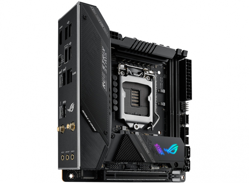 Материнская плата ASUS ROG STRIX Z590-I GAMING WIFI, LGA1200, Z590, 2*DDR4 , DP,HDMI, SATA3,RAID, Audio, 2,5Gb LAN, USB 3.2*9, USB 2.0*4, mITX ROG STRIX Z590-I GAMING WIFI ROG STRIX Z590-I GAMING WIFI