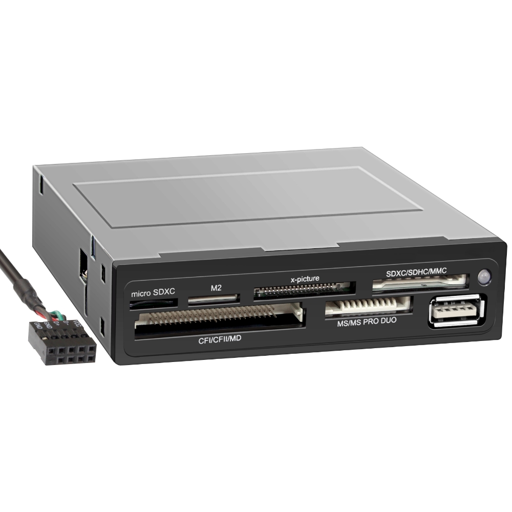 Картридер Ginzzu GR-136UB + USB2.0 port, металл/пластик, черный (GR-136UB) GR-136UB