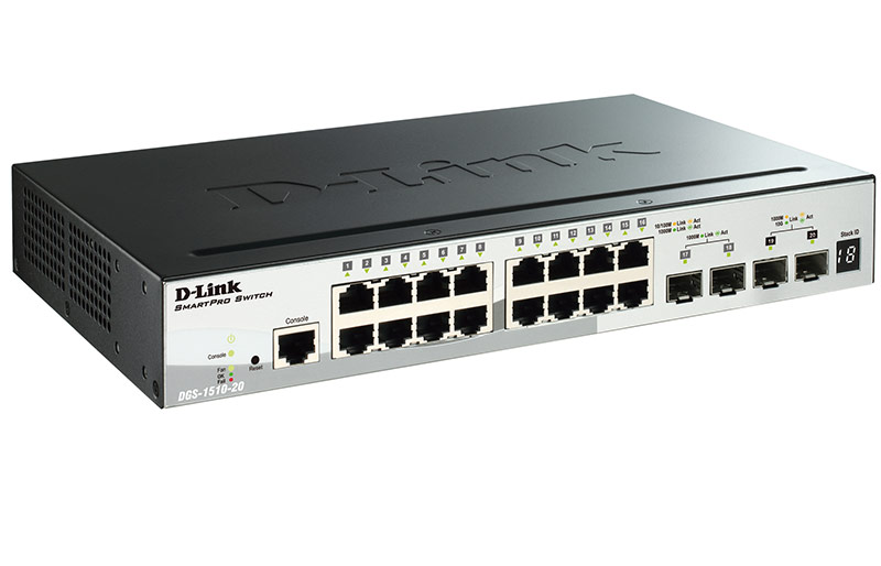 Коммутатор D-Link L2+ Smart Switch with 16 10/100/1000Base-T ports and 2 1000Base-X SFP ports and 2 10GBase-X SFP+ ports DGS-1510-20/A1A DGS-1510-20/A1A
