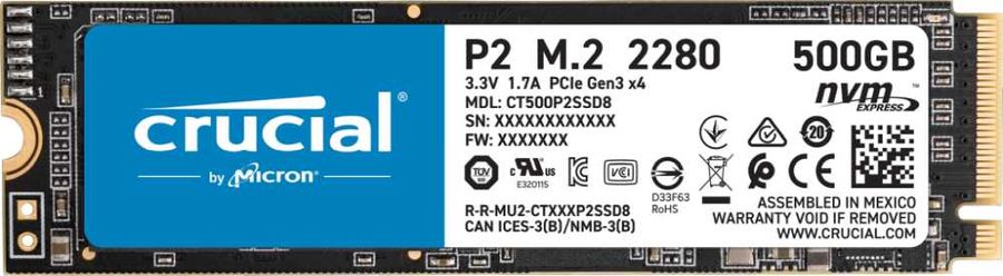 Твердотельный накопитель Crucial SSD P2 500GB  M.2 2280 NVMe PCIe SSD SSD Disk P2 500GB M.2 2280 NVMe PCIe SSD CT500P2SSD8 CT500P2SSD8