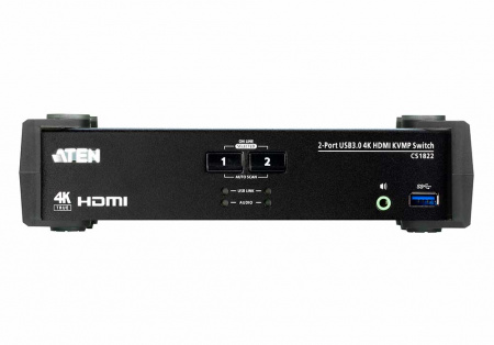 KVM-переключатель ATEN KVM+Audio+USB 3,1 Gen1, 1> 2 блока/порта/port USB, компл,шнур,:HDMI;USB;AUDIO 2х1,2м,, (макс,разр,4096x2160/3840x2160 60Hz 4:2:0;консоль упр,- USB;+ 2 порт, HUB USB 3,1 Gen1) CS1822-AT-G CS1822-AT-G