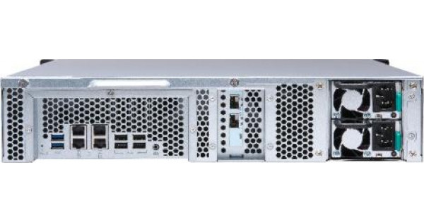 Сетевой RAID-накопитель QNAP 12xHDD, 2x10 GbE SFP+, 2 слота M.2 SSD, 19", 2 блока питания. AMD RX-421ND 2,1 ГГц (до 3,4 ГГц ), 64 ГБ TS-1273U-RP-64G TS-1273U-RP-64G