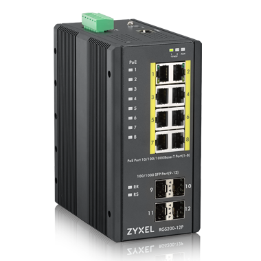 Коммутатор ZYXEL RGS200-12P L2 PoE+, 8xGE PoE+/4xSFP, крепление стена/DIN, IP30, два источника питания DC, PoE 240 Вт RGS200-12P-ZZ0101F RGS200-12P-ZZ0101F #4