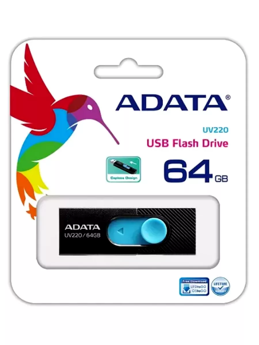 Флеш накопитель ADATA  AUV220-64G-RBKBL,64GB,UV220,USB 2.0,черный-голубой AUV220-64G-RBKBL AUV220-64G-RBKBL