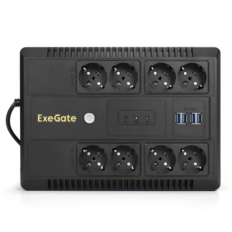 Источник бесперебойного питания Exegate NEO NNB-1000.LED.AVR.8SH.CH <1000VA/650W, LED, AVR, 8*Schuko, 4*USB-порта для зарядки, Black> EX293855RUS EX293855RUS