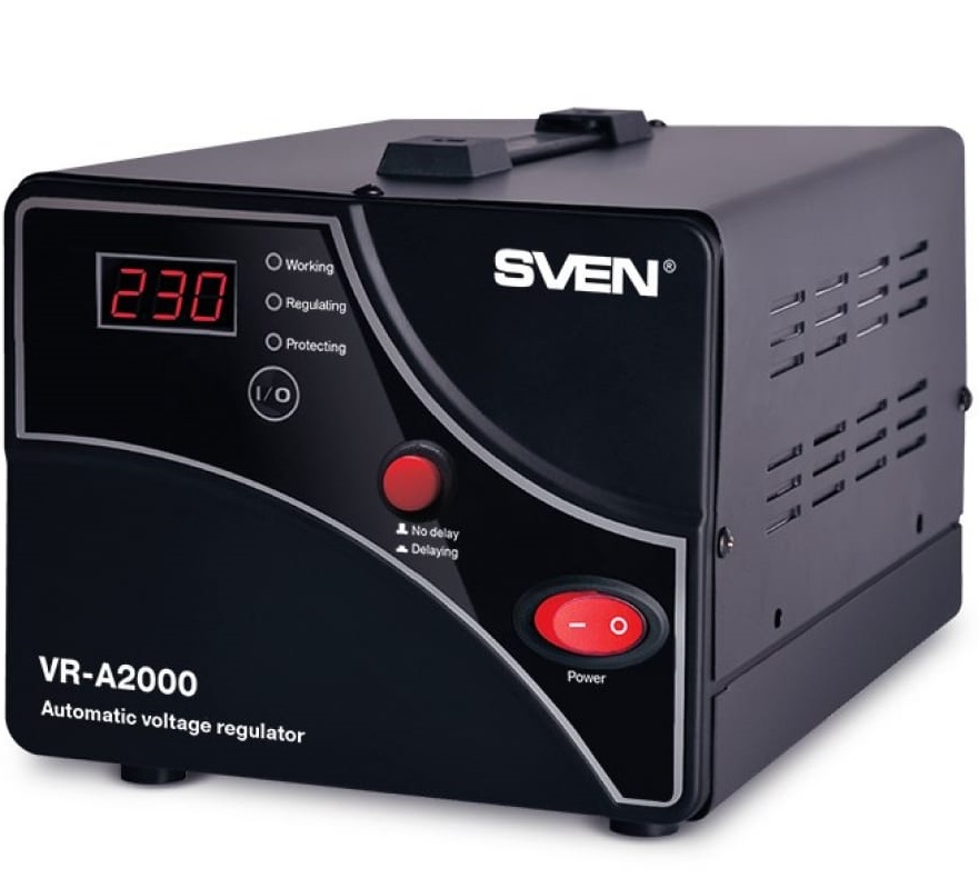 Автоматический стабилизатор напряжения Sven VR-A2000(1200Вт,Входное 140-275В, 2*CEE7/4розеток, Выходное 230В, черный металл. корпус) SV-014414 SV-014414