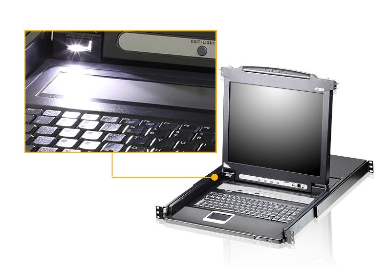 KVM переключатель ATEN 2 user консоль LCD 17" => 8 cpu/блоков/портов PS2/USB+VGA, с KVM-шнурами PS2 1х1.8м.;USB 1x1.8м CL5708FM-AT-RG CL5708FM-AT-RG
