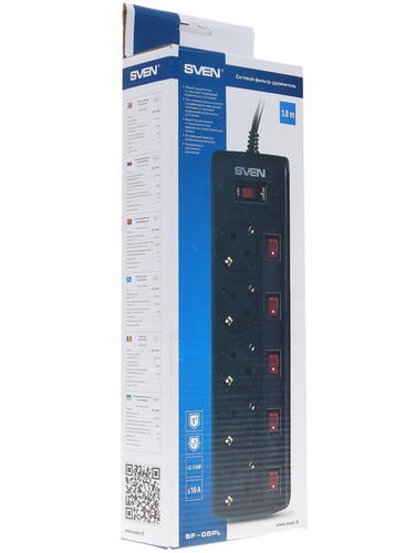 Сетевой фильтр Sven  SF-05PL 3,0 м (5 розеток) черный  SV-015169 SV-015169
