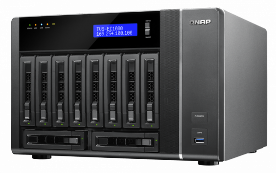 Сетевой RAID-накопитель QNAP 10 отсеков для HDD. Двухъядерный Intel Core i3-4150 3,5 ГГц, 4ГБ. TVS-EC1080-i3-8G TVS-EC1080-i3-8G