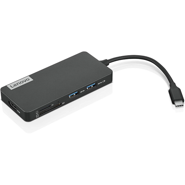 Док-станция Lenovo USB-C 7-in-1 Hub 2xUSB 3.0, 1xUSB 2.0, 1xHDMI 1.4, 1xTF Card Reader, 1xSD Card Reader, 1xUSB-C Charging Port, by pass to charge Notebook, MAX POW 15W(Max load for USB port) 4X90V55523 4X90V55523