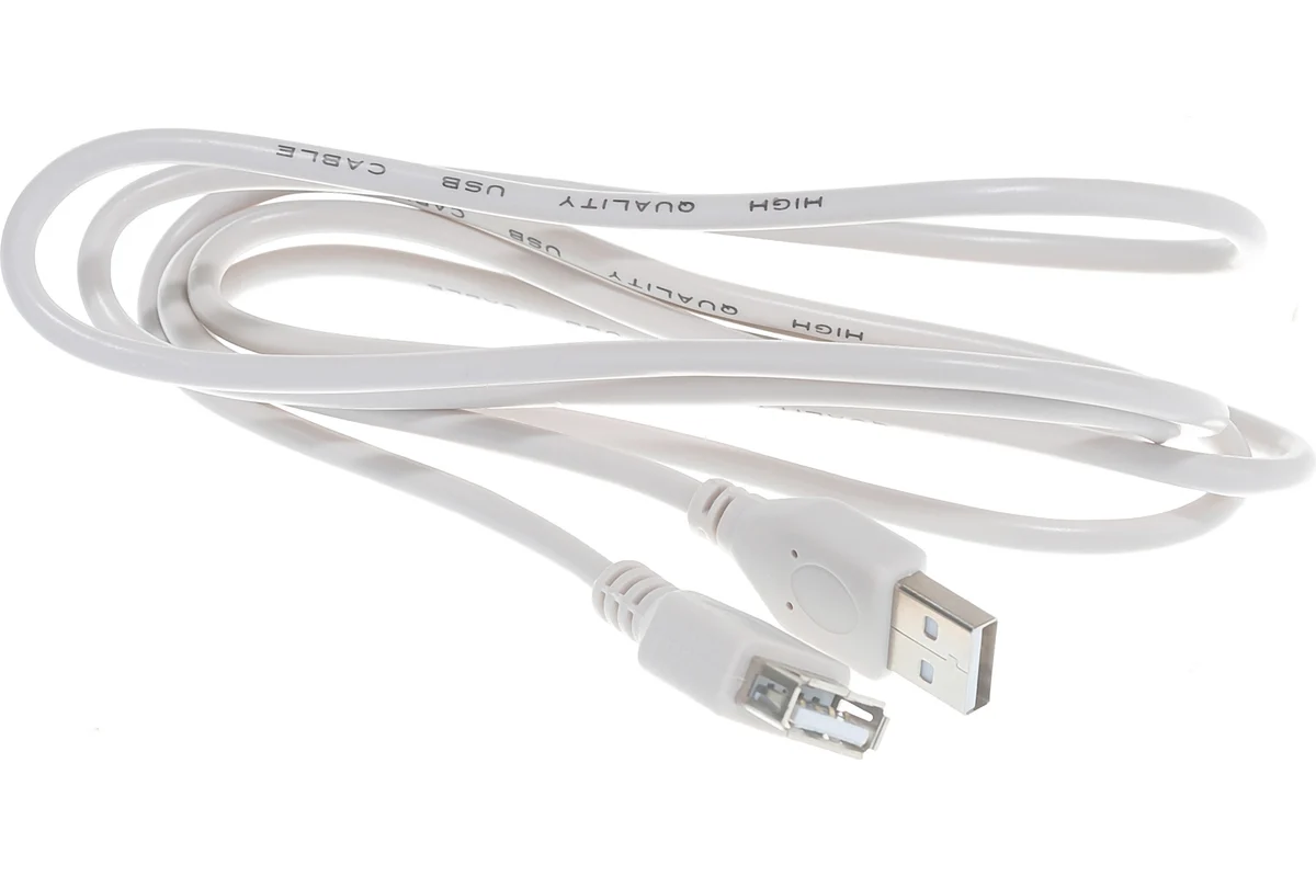 Шнур Rexant USB-A (male) штекер - USB-A (female) гнездо, длина 1,8 метра, белый (PE пакет) REXANT 18-1114 18-1114