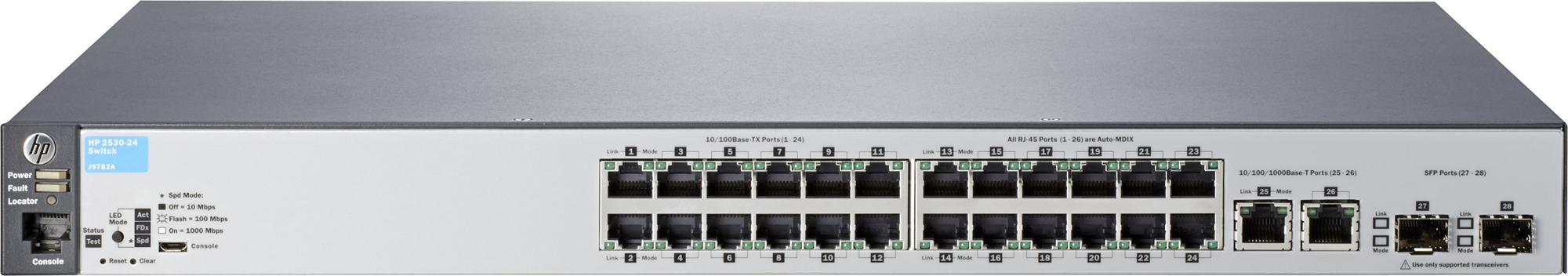 Коммутатор HPE 2530-24-PoE+ Switch 24x10/100 + 2xSFP+ 2 x 10/100/1000, Managed, L2, virtual stack J9779A J9779A