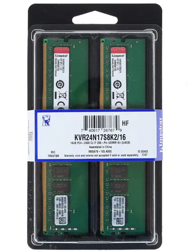 Модуль памяти Kingston DDR 4 DIMM 16Gb PC19200, 2400Mhz, (Kit of 2) (retail) KVR24N17S8K2/16 KVR24N17S8K2/16