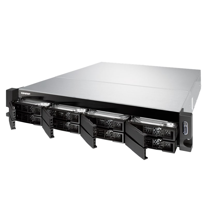 Сетевой RAID-накопитель QNAP 8-Bay quad-core 1.7 GHz rackmount with 250W redundant PSU, 4GB DDR4 UDIMM RAM (max 16GB), SATA 6Gb/s, 2x 10GbE SFP+ LAN, 2x GbE LAN, 1x PCIe Gen2 x2 slot. W/o RAIL-B02 TS-832XU-RP-4G TS-832XU-RP-4G