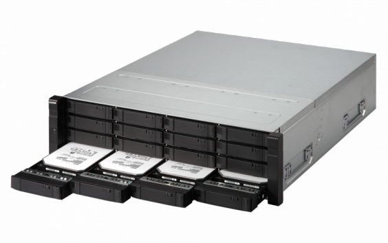 Сетевой RAID-накопитель QNAP двухконтроллерный, 16 отсеков для HDD, стоечное исполнение, два блока питания ES1640dc-E5-96G ES1640dc-E5-96G