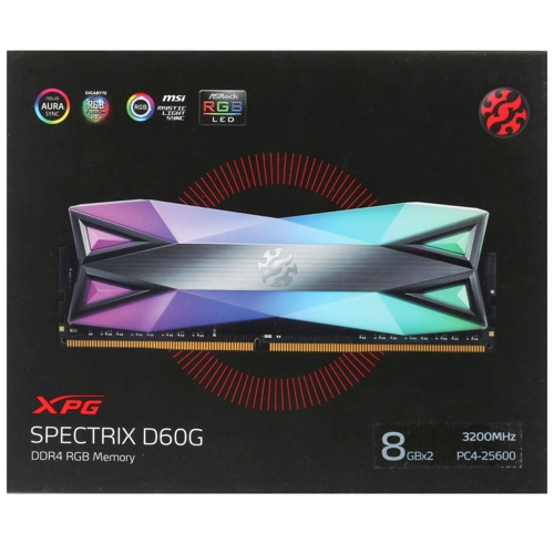 Модуль памяти ADATA 16GB DDR4 3200 DIMM XPG SPECTRIX D60G RGB Grey Gaming Memory Non-ECC, CL16, 1.35V, 1024x8, Kit (2x8GB), RTL (774824) AX4U320038G16A-DT60 AX4U320038G16A-DT60