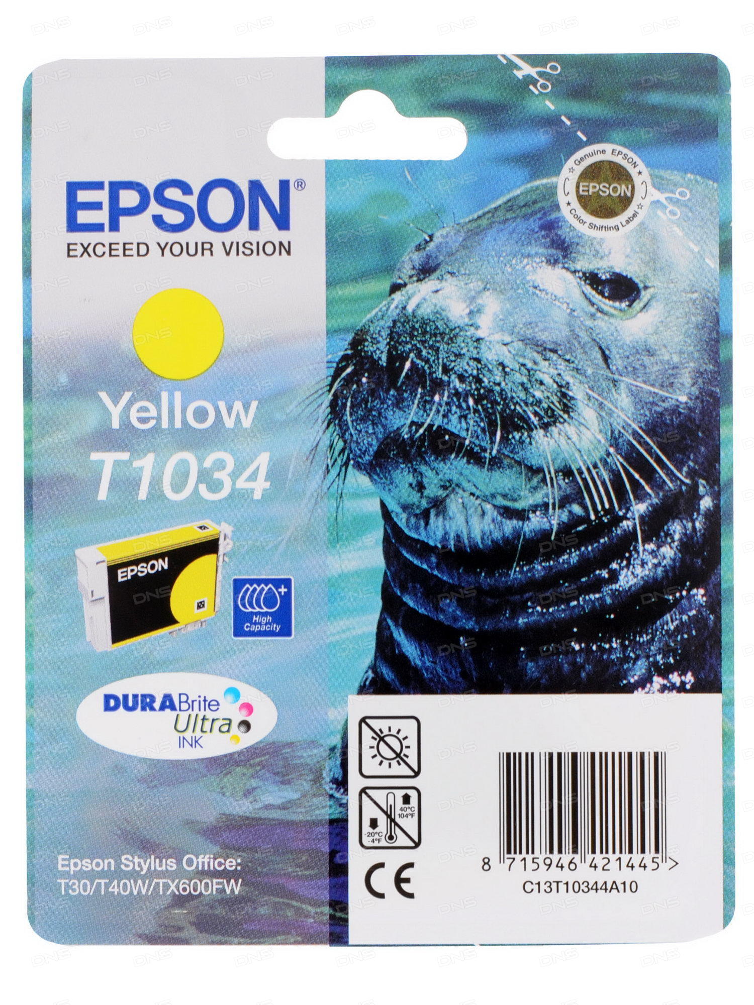 Картридж струйный Epson T1034 C13T10344A10 желтый (11.1мл) для Epson T30/T40W/TX550W C13T10344A10