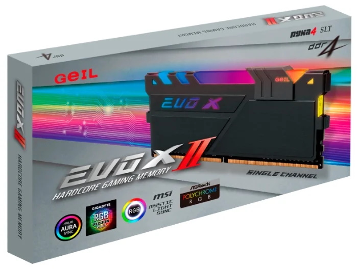 Модуль памяти Geil 8GB GeIL DDR4 2666 DIMM EVO X II Black RGB Gaming Memory Non-ECC, CL19, 1.2V, Heat Shield, XMP 2.0, ASUS AURA, Gigabyte Fusion, MSI Mystic Light, ASRock Polychrome, RTL GEXSB48GB2666C19SC GEXSB48GB2666C19SC