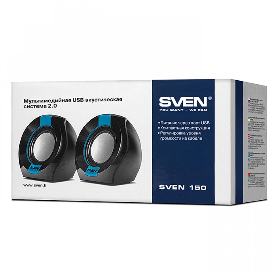 Колонки Sven 150, чёрный-синий, USB, 2.0, мощность 2x2,5 Вт(RMS) SV-013509 SV-013509