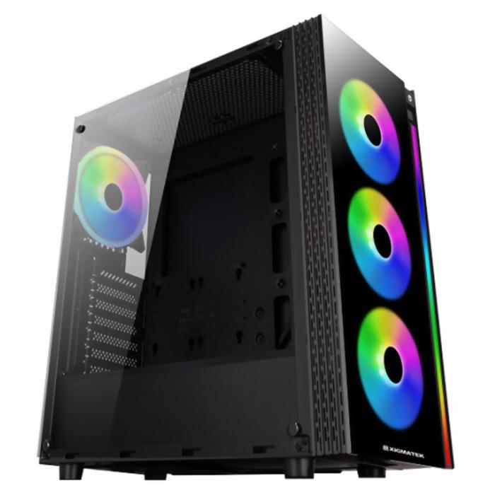 Корпус Xigmatek Poseidon ATX, USB3.0x2, USB2.0x2, Front & LeftTempered Glass, Front Rainbow LED Stripe, CY120Fansx4 (Fx3 & Rx1) EN42272 EN42272