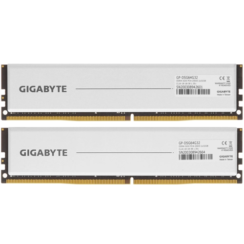 Модуль памяти Gigabyte 64GB DDR4 3200 DIMM DESIGNARE Silver Gaming Memory 2 pack Non-ECC, CL16, 1.35V, Kit (2x32GB), (808259) RTL GP-DSG64G32 GP-DSG64G32