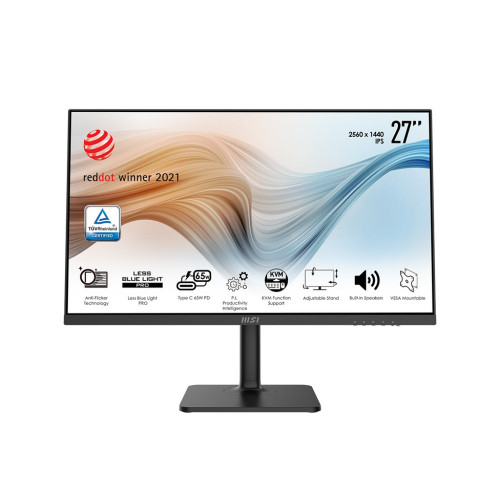 Монитор MSI 27" Modern 16:9 WQHD(2560x1440)IPS, 4ms(GTG),1000:1, 100M:1,300nit,178/178, HDMI 1.4b, DP 1.2, USB-C, 2xUSB 2.0 Type-A, USB 2.0 Type-B, Speaker,Tilt,Swivel,Height,Pivot,VESA,75Hz,1y war-ty 9S6-3PB19H-062 9S6-3PB19H-062