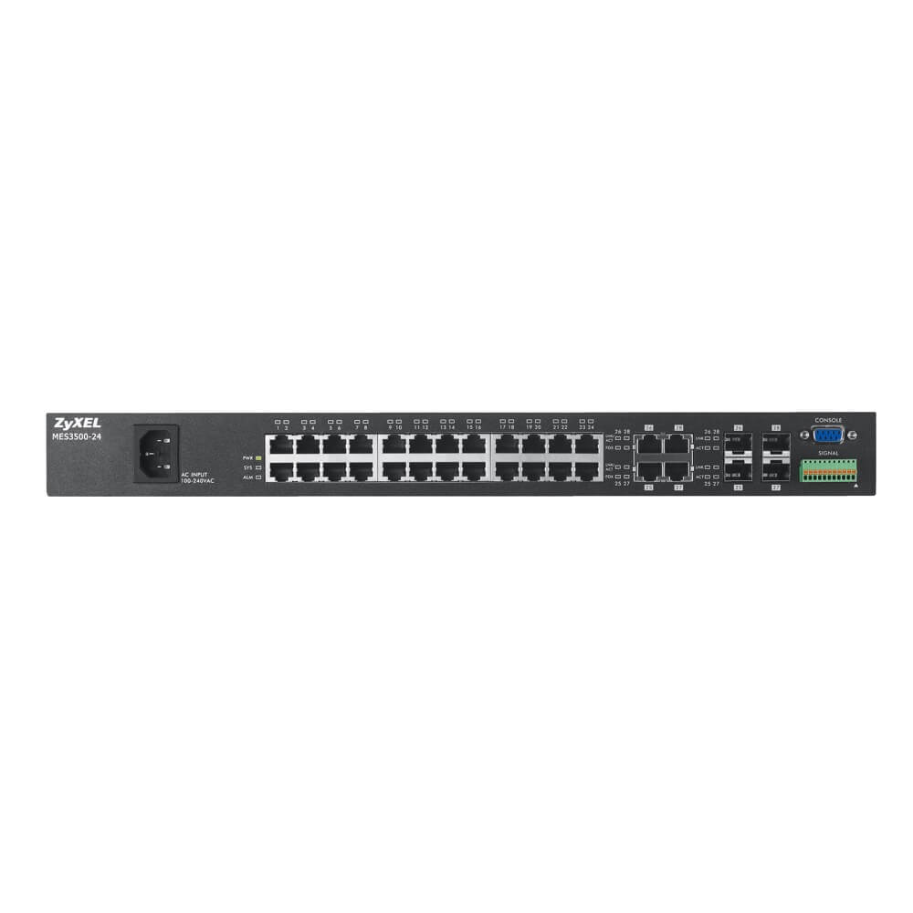Коммутатор ZYXEL управляемый L2+ Metro Ethernet с 24 SFP-слотами 100BASE-X и 4 портами Gigabit Ethernet MES3500-24-EU01V1F MES3500-24-EU01V1F
