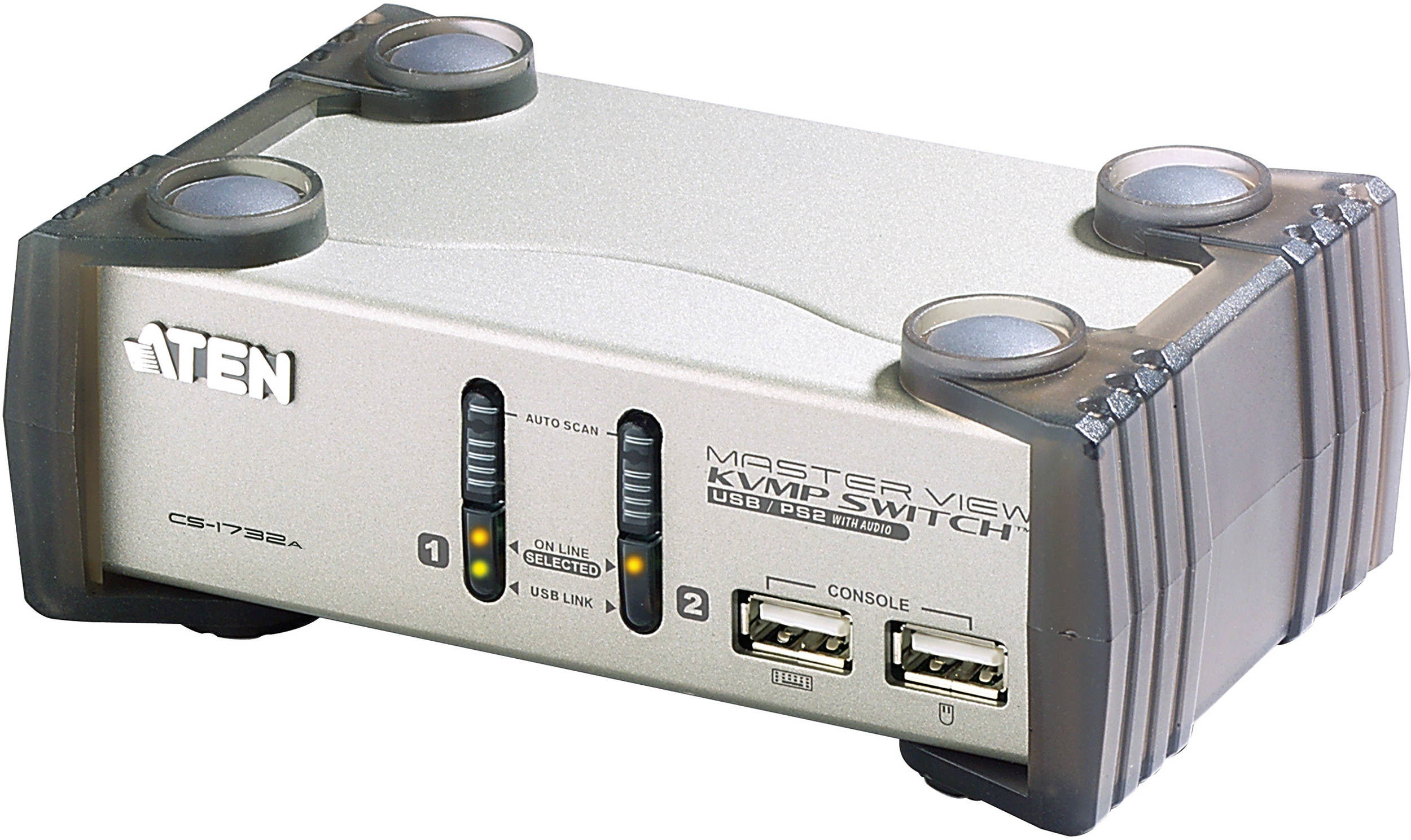 KVM переключатель ATEN VGA/SVGA+KBD+MOUSE+AUDIO, 1> 2 порта PS/2;USB, c KVM-шнурами USB 2х1.2 м CS1732AC-AT CS1732AC-AT