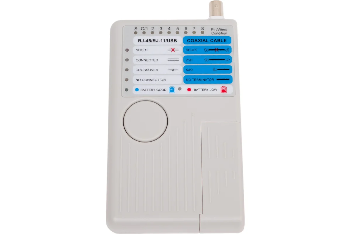 Тестер IEK для витой пары 4в1 RJ45/RJ11/BNC/USB с элем. пит. WH3468 WH3468