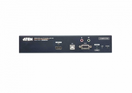 Удлинитель-передатчик ATEN KVM USB HDMI+AUDIO+RS232, 10км при прямом подкл через SFP модуль/неогранич, через switch, 1xUTP Cat5e, 2xHDMI+2xUSB A-тип+USB B-тип+4xMINI JACK+2xDB9+SFP,11xF+M, спец,шнур, PoE, (макс,разр,3840x2160) KE8952T-AX KE8952T-AX