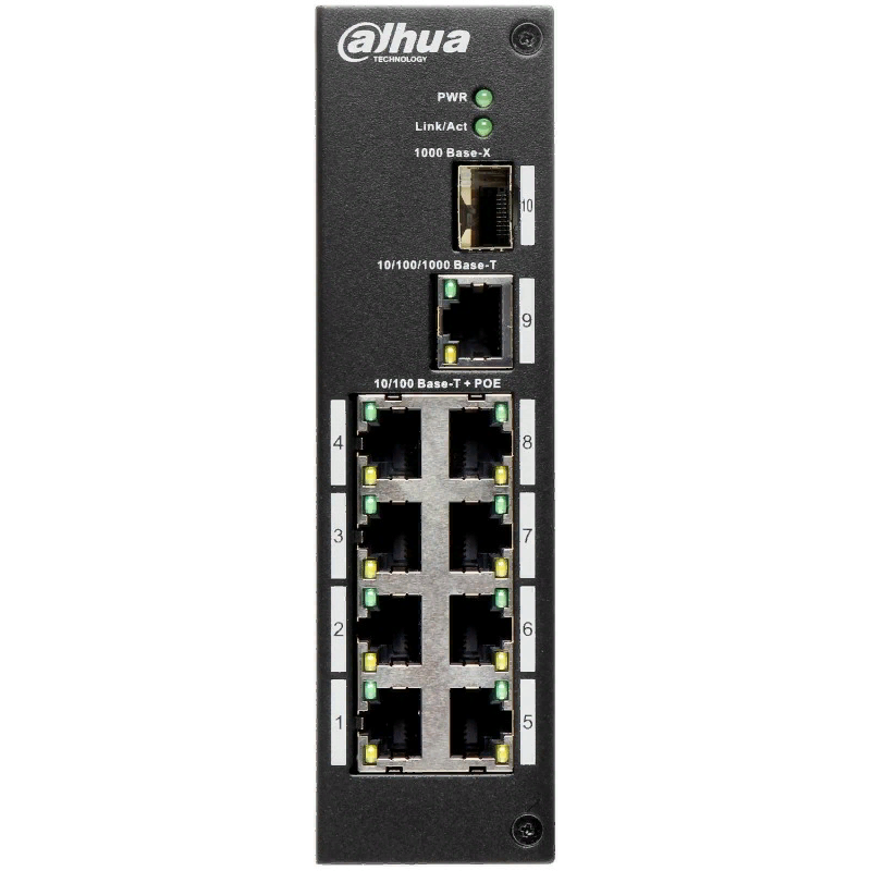 Коммутатор Dahua DH-PFS3110-8P-96 индустриальный сетевой РОЕ 2-го уровня; 8 POE порта RJ45 -100mb; Uplink RJ-45 -1GB, SFP -1GB, поддержка: IEEE802.3af, IEEE802.3at; питание: DC53В/ 96Ватт; пабочая температура: -40 -+60 С DH-PFS3110-8P-96 DH-PFS3110-8P-96